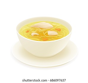 Chicken Soup In A Bowl Isolated On White.