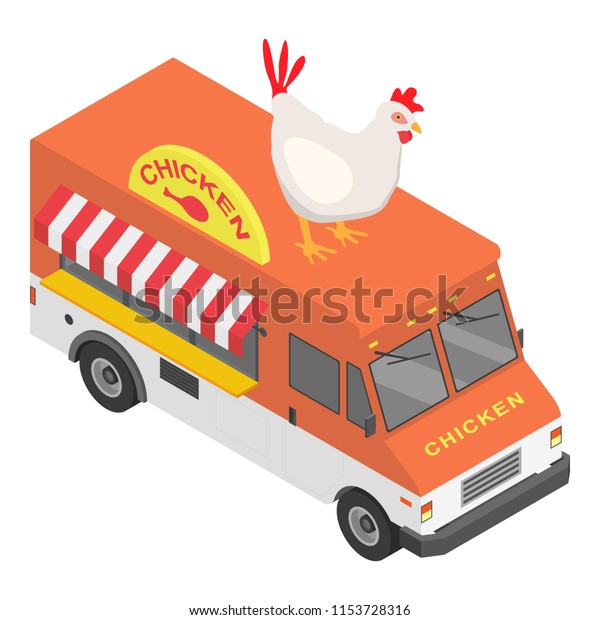 Chicken truck icon. Isometric of\
chicken truck icon for web design isolated on white\
background