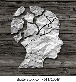 Child Abuse Concept And Physical Or Emotional Damage In Children As A Victim Of Violence Or Assault As A Crumpled Paper On Wood As The Head Of A Young  Person In A 3D Illustration Style.