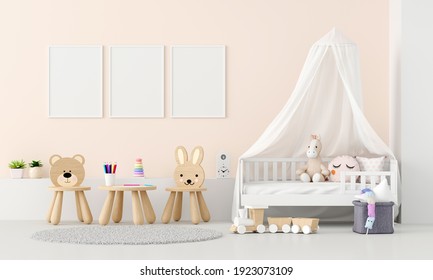 Child Bedroom Interior With Frame Mockup, 3D Rendering