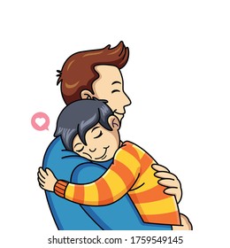 Child Cartoon Hugs His Father Love Stock Illustration 1759549145 