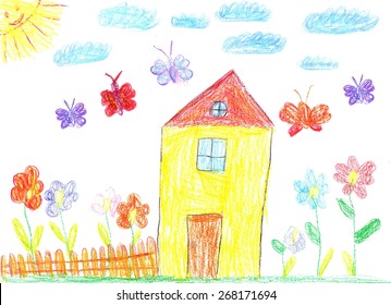 Child Drawingfamily House Stock Illustration 268171694