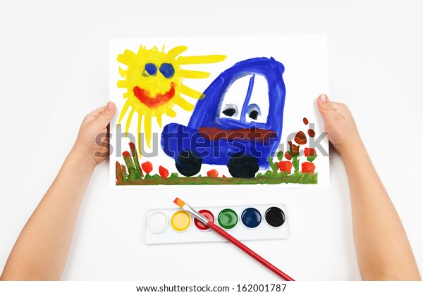 Child draws the car\
watercolors