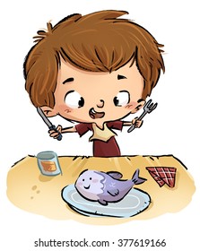 Child Eating Fish