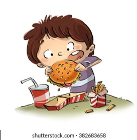 Child Eating A Hamburger