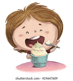 Child Eating An Ice Cream Sundae