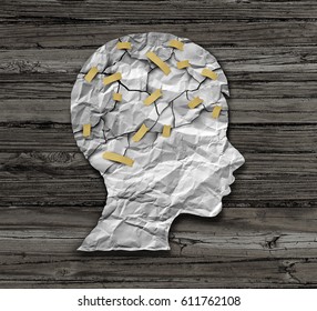 Child Psychology And Psychiatric Therapy For Children Concept As Broken Crumpled Paper Taped Together As An Education Support And Medical Or Counseling Treatment Metaphor In A 3D Illustration Style.