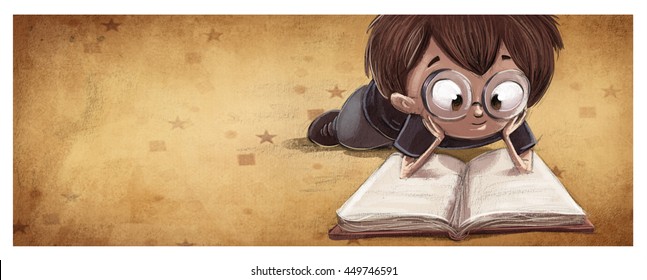 child reading a book lying