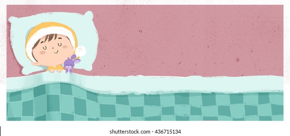 child sleeping in bed with teddy