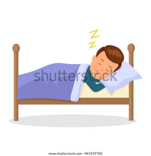 子どもは眠る甘い夢 ベッドで寝ている漫画の赤ちゃん フラットスタイルの分離型イラスト ラスターコピー のイラスト素材