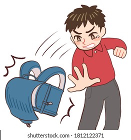 A Child Throwing A School Bag In Anger And Sadness