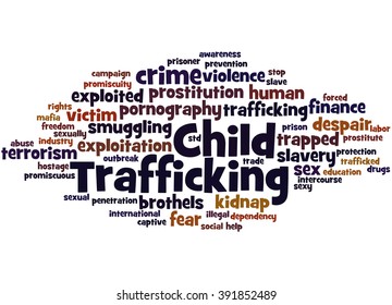 Child Trafficking, Word Cloud Concept On White Background. 