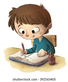 Child Writing In Notebook