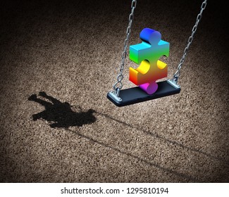 Childhood autism developmental disorder puzzle as a children symbol or an autistic child awareness icon as a jigsaw piece in a playground park on a swing with 3D illustration elements. - Powered by Shutterstock