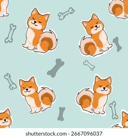 Childish seamless pattern with dogs. Featuring Shiba Inus. Cute baby design.