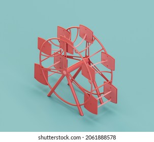 Children Carousel. Isometric Red Color Playground Object For Physical And Mental Development Of Children. Monochrome Single Color, 3d Rendering. No People.