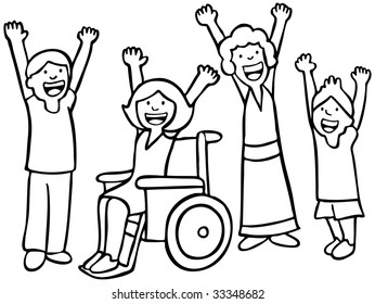 Children Cheer Line Art Stock Illustration 33348682