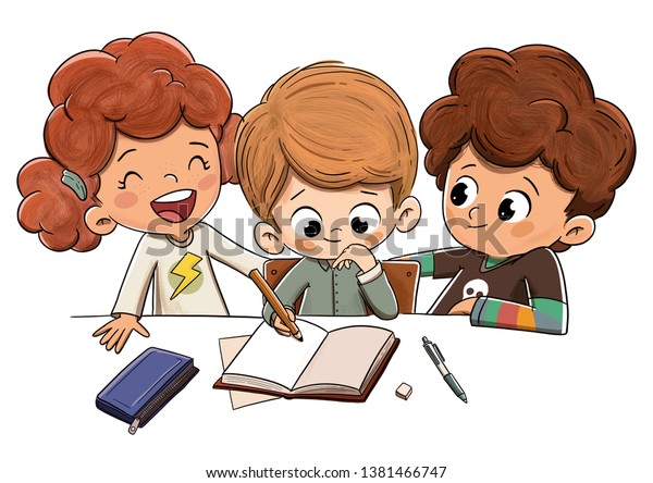 Children Class Doing Homework Stock Illustration 1381466747