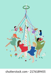 Children Dancing Around A May Pole