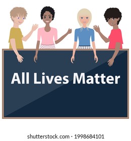 Children Of Different Races At The Blackboard -  All Lives Matter