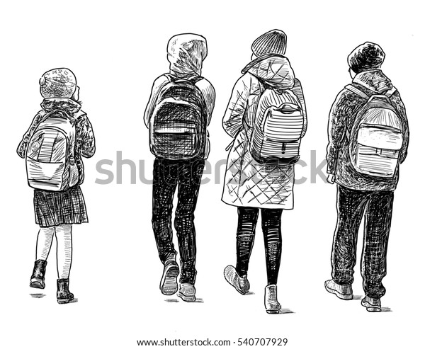 子どもは学校から帰る のイラスト素材