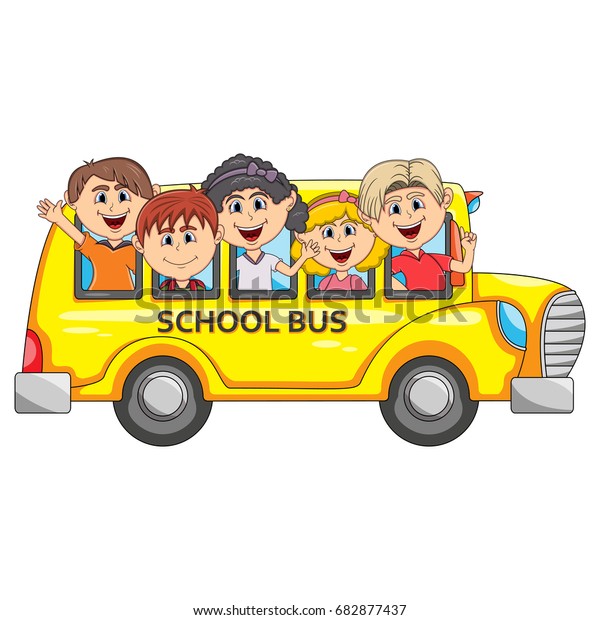 Children Go School By Bus Cartoon Stock Illustration 682877437