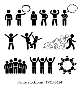 Children Group Pose Welfare Rights Stick Figure Pictogram Icon Cliparts