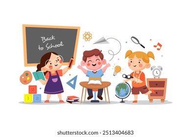 Children illustration in a classroom celebrating back to school - Powered by Shutterstock