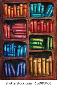 Children illustration of rainbow bookshelves  - Shutterstock ID 656998408