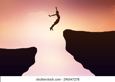 Children jump from a cliff