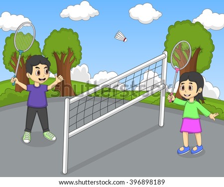 royalty free stock illustration of children playing badminton park child play cartoon