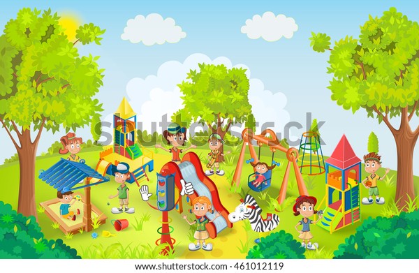 公園のイラストで遊ぶ子どもたち のイラスト素材 461012119