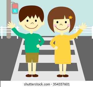 Children To Raise Their Hands In The Crosswalk