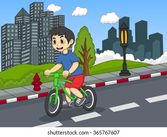 Children riding bicycle on the street cartoon  - Powered by Shutterstock