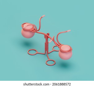 A Children Seesaw. Isometric Red Color Playground Object For Physical And Mental Development Of Children. Monochrome Single Color, 3d Rendering. No People.