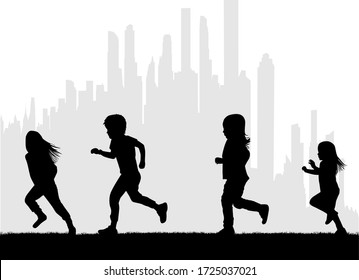 Children Silhouettes Running Black Silhouette Stock Illustration 1725037021