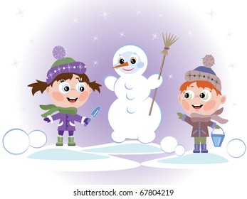 Children with snowman - Powered by Shutterstock