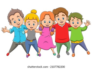 Children Standing Waving Camera Illustration Stock Illustration ...