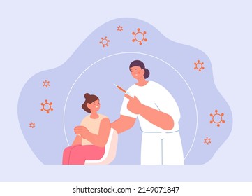 Children vaccination. Flu prevention, kids vaccine. Healthcare, nurse with syringe and little girl. Protection health procedure, medical concept - Powered by Shutterstock