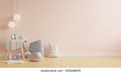 Children working room,Mock up wall in the children's room in light cream color wall background,3d rendering
