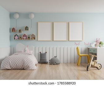 Children's bedroom/mockup poster frame in children room,3d rendering