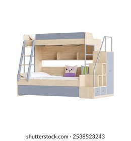 children's bunk bed 3d rendering isolated on white background