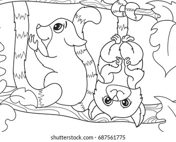 Childrens Coloring Book Cartoon Family Lemurs Stock Illustration ...