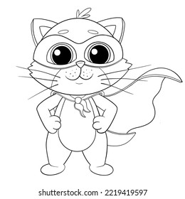 Children's Coloring Book Superhero Cat. The Kitten Is A Hero. The Kid In The Raincoat.