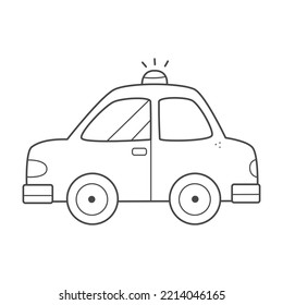 Children's Coloring Page With A Car. Taxi Coloring Book. Black And White Illustration