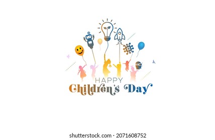 childrens day poster. India world international celebration and kids with futuristic think thought modern innovation technology and teacher - Powered by Shutterstock