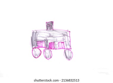 Children's Drawing - Art Train Car Flat Image.