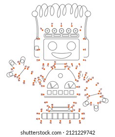 Children's Educational Game. Connect The Dots By Numbers. Coloring. Robot.