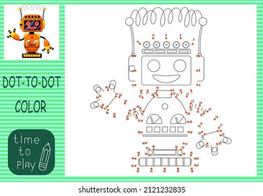 Children's Educational Game. Connect The Dots By Numbers. Coloring. Robot.