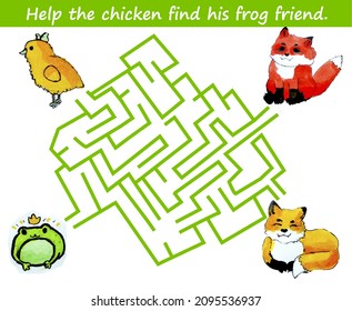 Children's educational game  Labyrinth  Playing and animals: chicken  frog  fox 